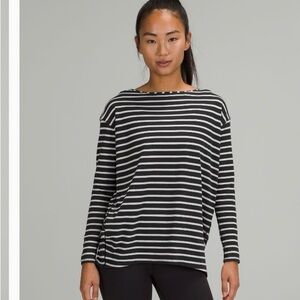 lululemon athletica Black and White Striped Long Sleeve back to action Top